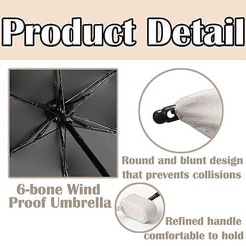 Mini Folding Umbrella with Storage Box - 6 Ribs, Compact, Travel Umbrella - Small, Sycamore Rice Color, UV Protection, Lightweight, Compact for Women & Girls — view 3