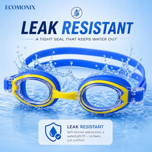 Kids Swimming Goggles, Anti-Fog & UV Protection, Leak-Resistant Swim Goggles for Boys & Girls, Comfortable Silicone Seal, Easy Adjustable Strap, Ages 3-14, With Nose Clip, Earplugs and Protective Case — view 4