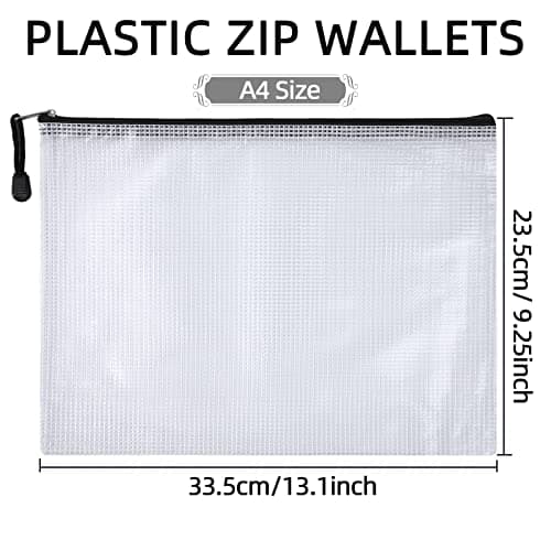 Plastic Wallets A4 Zip Wallets Ziplock Bags Zip Folder Zipper Bag A4 Folders Document Wallet (Black, 24pcs) — view 2