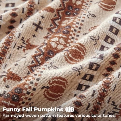Kevin Textile Cozy Cushion Covers 45x45cm Set of 1, Jacquard Knit Soft Cushion Case with Wool Blend, Pumpkin & Moose Pattern for Halloween Christmas Fall Rustic Home Decor, Rust — view 3