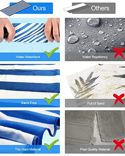 Victoper Microfiber Beach Towel d Rapid Drying Sand Free Soft Compact Lightweight Qualities Beach Towels for Adults Ideal for Swimming Beach Yoga Camping Gym Carry Bag Blue Stripes 79x35 Inch — view 3