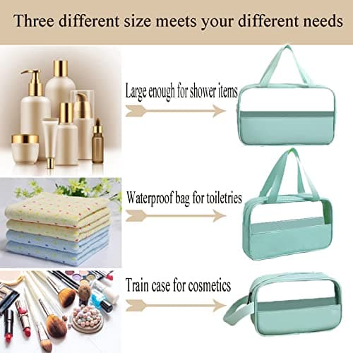 3-Pack Toiletry Bags,Clear Waterproof PVC+PU Travel Wash Bags with Handle-Large Capacity Cosmetic Bag,Unisex (Mint Green) — view 3