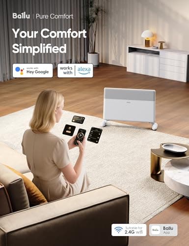 Ballu 2000W Smart WiFi Electric Panel Heater Wall Mounted & Freestanding — view 2