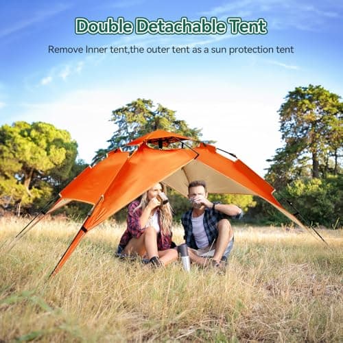 Warmiehomy 2-3 Man Pop Up Tent Double Layer, Orange — view 4