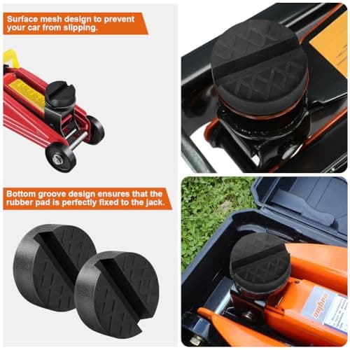 URAQT Car Jack Pad, Universal Floor Jack Rubber Pad, Slotted Trolley Jacking Blocks Adapter, Pinch Weld Side Frame Rail Protector for Trolley Jack, Vehicle Lift and Axle Stand, 65 * 65 * 33MM, 2 Pack — view 3
