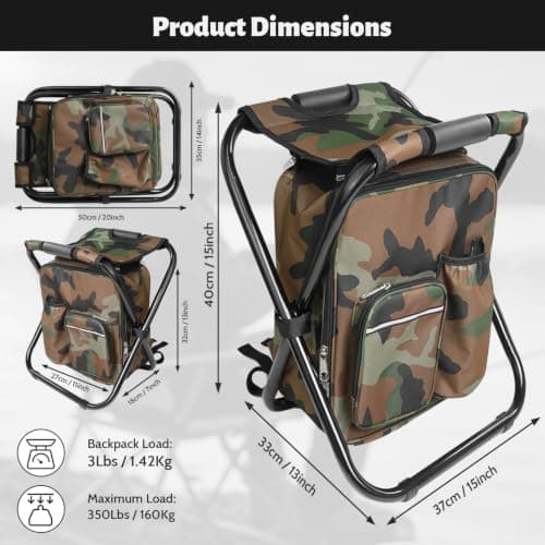 Storystore Foldable Camping Chair Stool Backpack with Cooler Insulated Picnic Bag, Detachable Portable Hiking Seat Table Bag for Outdoor Indoor Fishing Travel Beach BBQ (Camouflage) — view 2