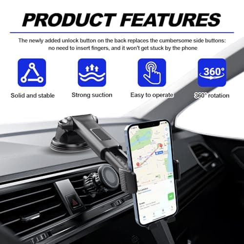 VBGURR Car Phone Holder, Adjustable Suction Cup Windscreen Phone Mount — view 4
