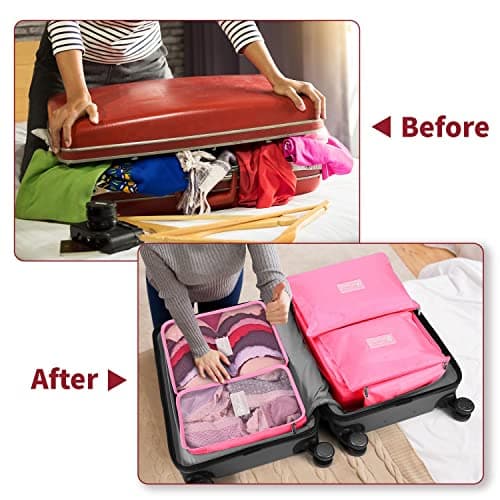 Vinsani 6pc Packing Cubes Travel Organiser Set for Suitcase, Pink — view 4