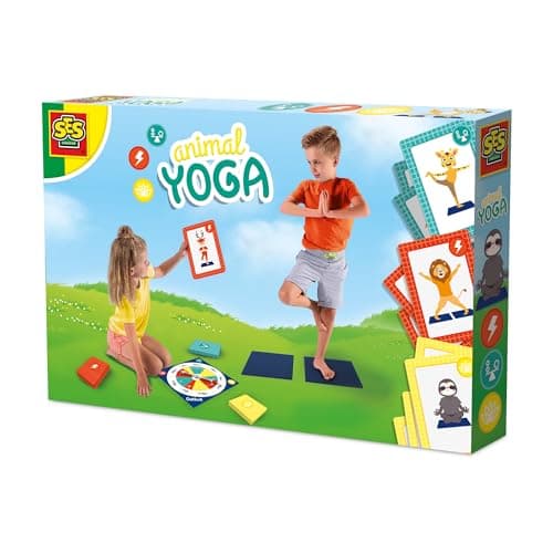 SES Creative Animal Yoga Outdoor Game, Yoga With a Fun Twist Using Animal Poses, 2 Yoga Mats, Spinner Board, 27 yoga cards, Boys and Girls Ages 3 and Up, Game for Active Play