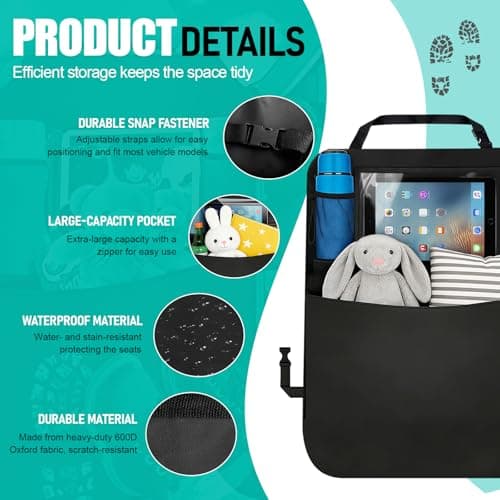 VBGURR Car Back Seat Organizer for Kids,Waterproof Kick Mat Storage Bag — view 3