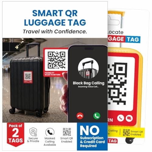 Letstrack 2Pcs Luggage Smart QR Tag | Real-time Scan Instant Alerts | Lost & Found Waterproof Label for Laptop Bags, Suitcase, Backpack | Masked Private Calling SOS Location Alert for iOS & Android