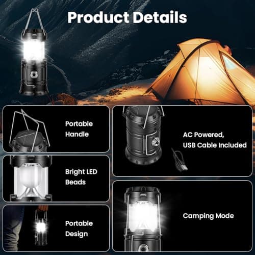 ABOHU Camping Lantern, Collapsible Camping Lantern Battery Powered, LED Solar Camping Lamp, Waterproof Portable Ultra Bright LED Lantern for Emergency, Hiking, Camping, Fishing, SOS, Outdoor — view 3