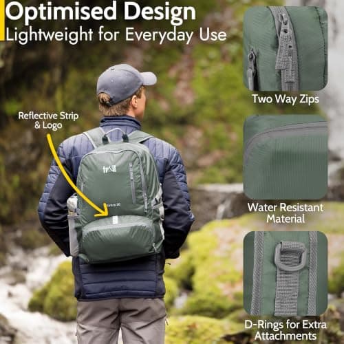 Trail Foldable Backpack, Lightweight Packable Rucksack, 20L, Green — view 5