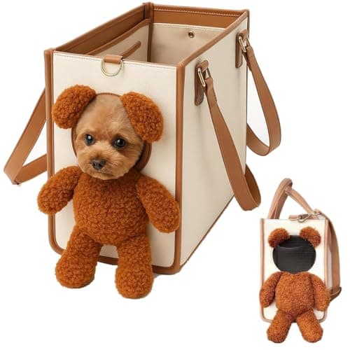 Dog Carrier Bag, Teddy Bear Dog Carrier Bag for Small Dogs And Cats, 2 In 1 Multifunctional Pet Carrier Handbag with Plush and Furry Ears, Portable Convenient Travel Tote Bag for Walks and Errands,S