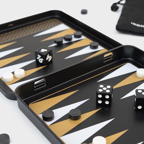 Iron & Glory Magnetic Travel Backgammon Set in Durable Tin Case | Compact & Portable Board Game with Secure Magnetic Pieces | Perfect for On-the-Go Fun & Strategy | Includes Fabric Carry Pouch — view 5