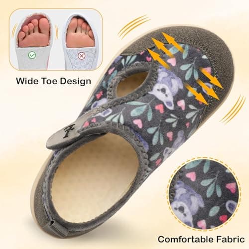 JIASUQI Womens Wide Toe Diabetic Shoes Warm Barefoot House Shoes Arthritis Adjustable Slippers Ladies Swollen Walking Shoe Indoor Outdoor(Grey Koalas 37,Size 4) — view 3