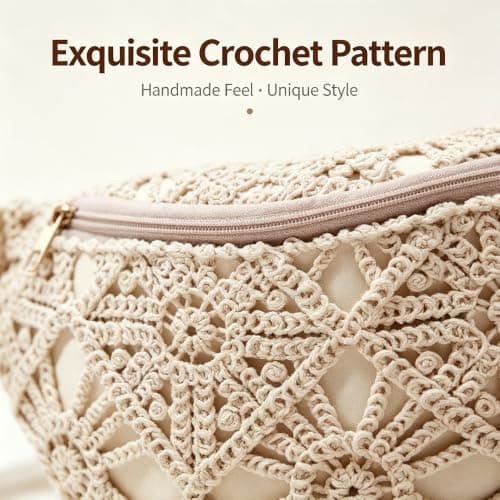 Women's Straw Woven Waist Bag with Hollow Flower Design, Cream Crossbody Waist Pack with Adjustable Strap, Lightweight Travel Commute Everyday Bag, White — view 4