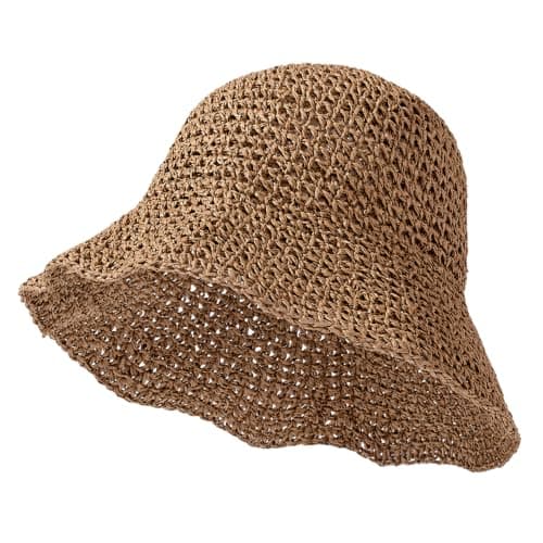 AXXSIL Straw Bucket Hats Women, Foldable Wide Brim Sun Hat Khaki — view 3