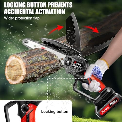 Mini Chainsaw Cordless 6 Inch, Small Hand Held Chainsaws, Electric Pruning Chain Saw with Replacement 2 Chains & Security Lock, Battery Chainsaw for Wood Cutting Tree Trimming (2 Battery and Charger) — view 6