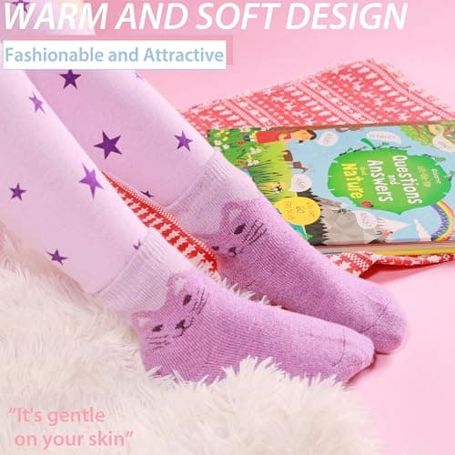 ANTSANG Kids Merino Wool Walking Socks for Toddlers Boys Girls Winter Hiking Thick Warm Heavy Thermal Cosy Crew Boot Cabin Gift Socks 6 Pairs(Little Cat,1-3 Y) — view 4
