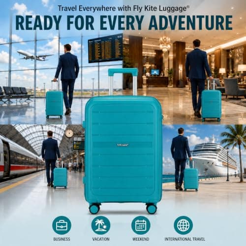 Fly Kite Luggage 20 Inch Cabin Suitcase 100% Polypropylene Hard Shell with Aluminium Trolley Handle, Real TSA Secure Lock 3 Digit 360° Smooth Wheels|Turquoise — view 6