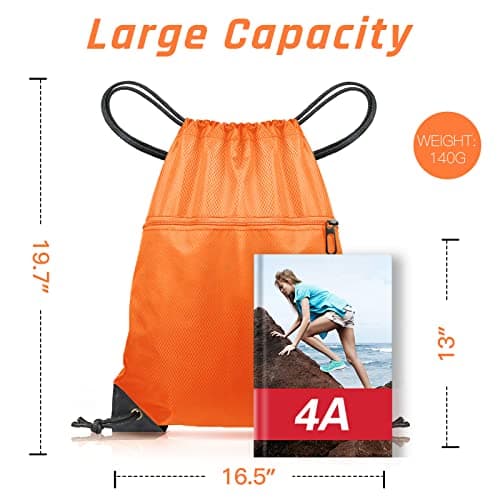 CHEPULA Drawstring Gym Bag, Large Sports Backpack String Swim Drawstring PE Bags for Women Men, Travel Beach Bag with Waterproof(orange) — view 2