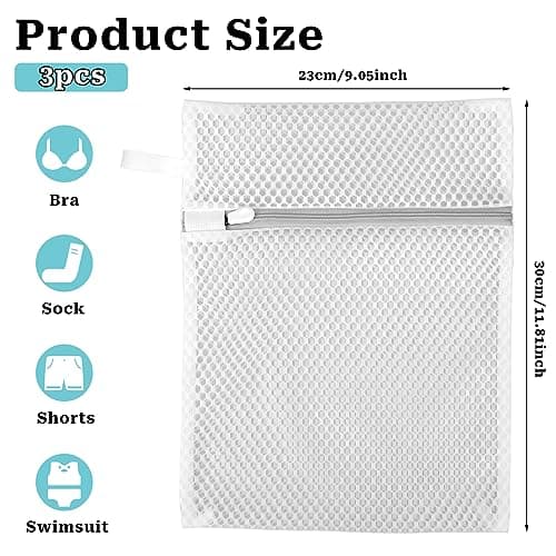 3 x Honeycomb Lingerie Bags with Hanging Loop, Mesh Laundry Bags, Delicate Wash Bags, Fine Laundry Bags for Underwear, Bras, Socks, Baby Clothes, Masks (30 x 23 x 0.1cm) — view 2