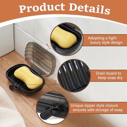 JIANGLAI Soap Dish Holder with Lid, Zipper Clip Leakproof Waterproof Travel Soap Case with Drainage, Portable Sealed Shower Soap Box, Perfect for Bathroom Shower, Travel, Camp, Gym, Outdoor, 2 Pcs — view 3