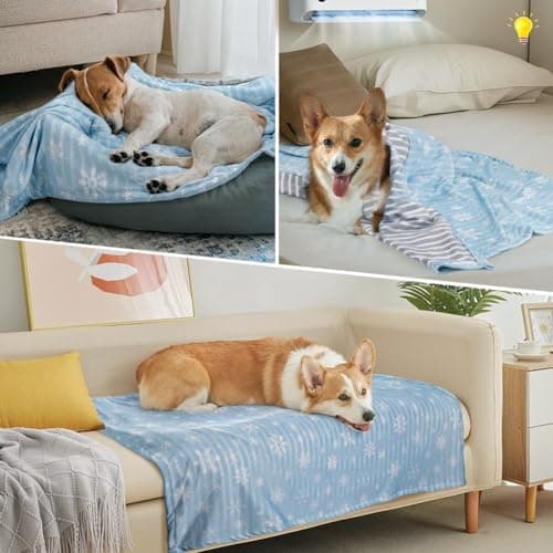 Deamoser Dual-Sided Cooling Blanket for Dogs & Cats,Lightweight Self Cooling Blanket with Ice Silk & Natural Cotton 71x53cm, Breathable Pet Summer Throws for Travel, Machine Washable (S, Blue) — view 5