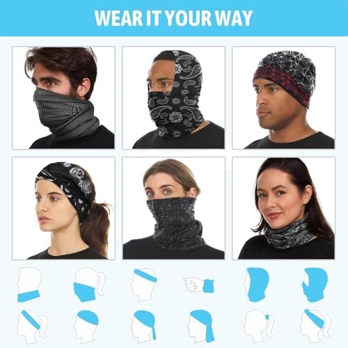 Awumbuk 6 Pack Multifunctional Headwear Bandana Unisex Face Covering, Windproof Sneck Scarf Thin Snoods for Men & Women Face Masks Neck Gaiter for Cycling Sports Running Hiking Outing — view 5