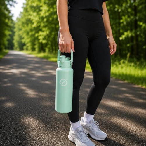 Austika Trends 2-in-1 40oz Stainless Steel Water Bottle with Straw and Leakproof Spout Lid, Insulated Sports Bottle with Handle for Gym, School and Travel (Mint Green) — view 6