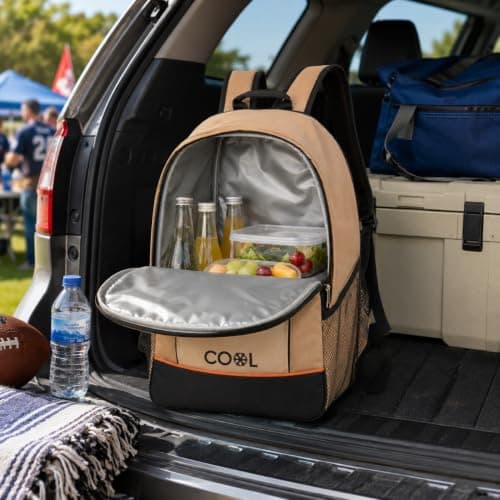 URBNLIVING 20L Insulated Cooler Backpack, Leak-Proof Thermal Foil Lining, Durable Polyester Construction, Hands-Free Food & Drink Storage for Camping, Picnics & Travel - Brown — view 5