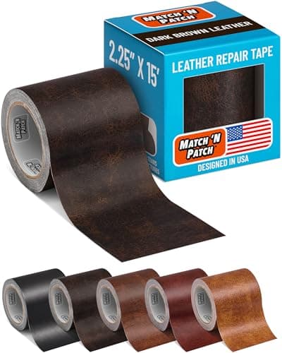 MATCH ’N PATCH Leather Repair Tape - Dark Brown (4.5 m x 5.7 cm roll) Self Adhesive Leather Patch with Printed Leather Pattern for Sofas, Chairs & Vinyl - Fix Rips & Scratches, Crafts & DIY