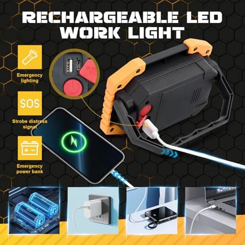 Rechargeable 30W LED Work Light,3 Modes 2000LM Portable COB Floodlight Waterproof Camping Lights, Security Lights Outdoor for Garage Hiking Fishing Emergency (Batteries Included) — view 2