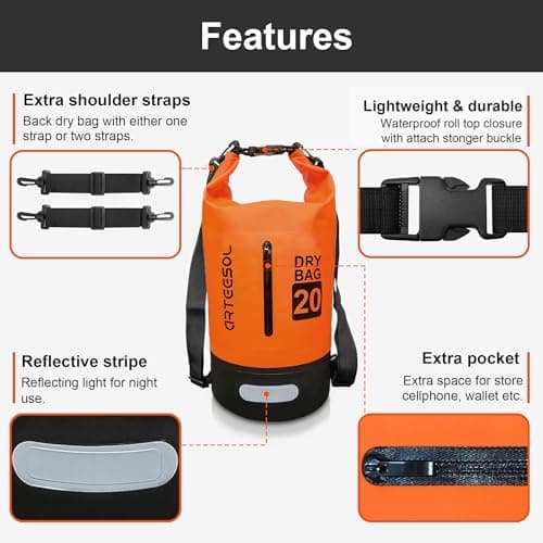 Blackace arteesol Waterproof Dry Bag 5L 10L 20L 30L Waterproof Bag with Long Adjustable Handle for Kayaking Boat Excursion Canoe/Fishing/Rafting/Swimming/Snowboarding — view 4