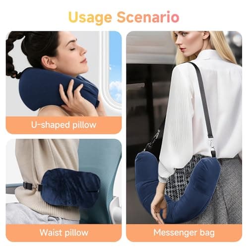OIHCAZ Stuffable Travel Pillow, Fillable Neck Pillow for Travel with Adjustable Straps, Portable Soft Airplane Pillows Stuffable with Clothes for Essentials Extra Luggage, Travel Essentials (Blue) — view 6