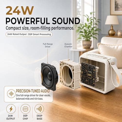 MADDECKERS MG II Portable Bluetooth Speaker, 24W Powerful Sound, DSP Enhanced Audio, IP67 Waterproof Dustproof, RGB Lights, 17H+ Playtime, TWS Stereo Pairing, 3 EQ Modes, AUX/TF/USB (Cream) — view 2