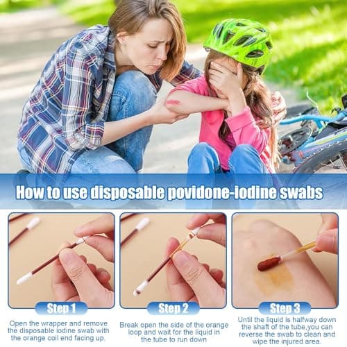 Tarqite 100pcs Disposable Iodine Cotton Swabs, Iodine Swabs for Wounds, Individually Wrapped and Portable Iodine Swab for Emergency Wound Care, Skin Disinfection, Cleaning of Injuries — view 6
