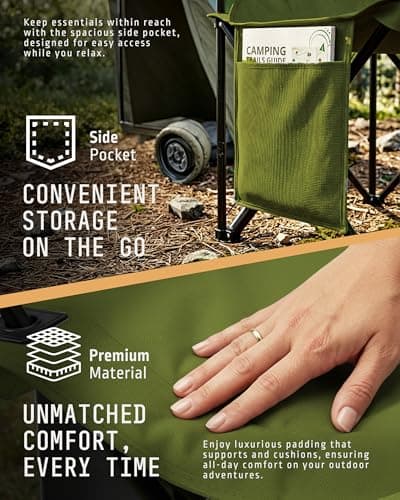 Voyager Folding Camping Chairs 2 Pack with Cooler Bag, Lightweight Q195 Steel Frame, 600D Oxford Fabric, Portable & Comfortable -Green — view 3