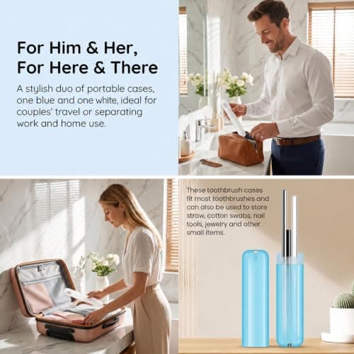 2pcs Travel Toothbrush Case, Toothbrush Cover for Travel with Drain Hole, Matte White Blue Toothbrush Case Storage Box for Travel Camping School Business — view 4