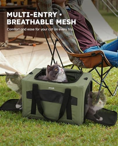 pecute Cat Carrier, Pet Carrier with Scientific Hidden Partition, Green — view 6