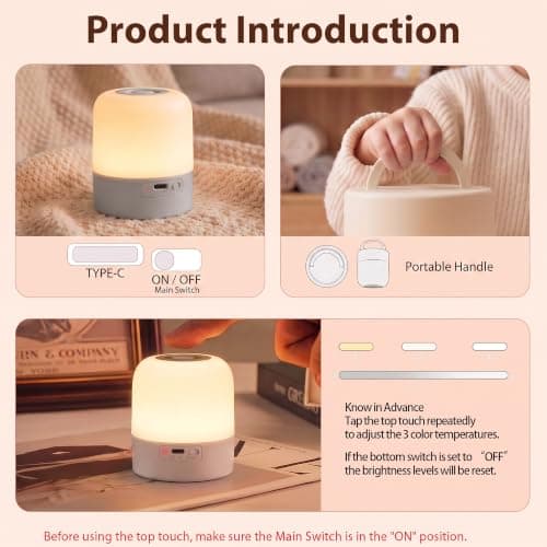 FNMYCO Portable Baby Night Light, 3 Colours Egg Light, Small Bedside Lamp — view 3