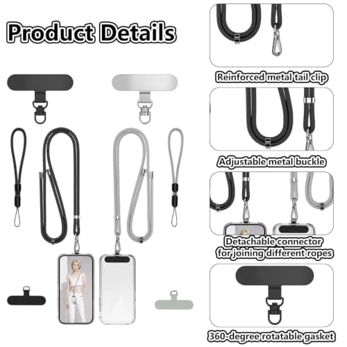 6 Pack Phone Lanyard Patch Kit, Universal Tether Tabs, Strap Adapter Set — view 4