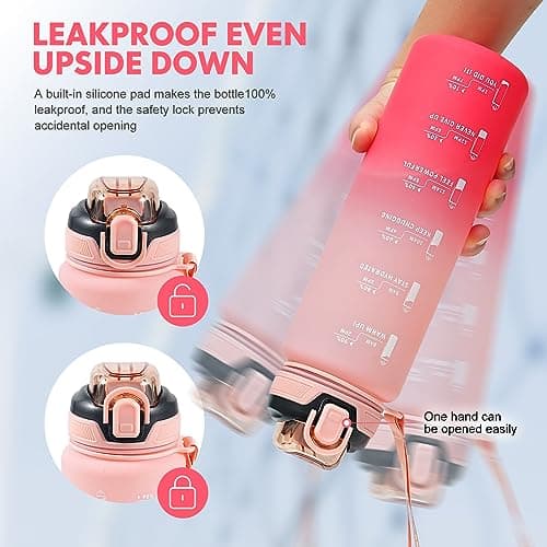 SEASEVEN Sports 1L Water Bottle with Straw for Gym,Office(Gradient-Pink) — view 4