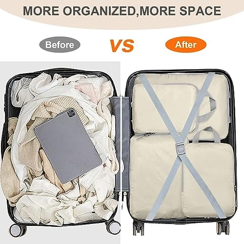 Compression Packing Cubes,Travel Storage Bag, Travel Packing Essentials for Suitcase Organizer Bags, Packing Organiser for Carry On Luggage(Beige, Set of 4) — view 6