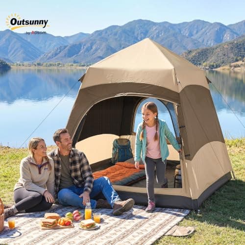 Outsunny Double Layer Instant Pop Up Tent with Rainfly 3 Man Brown — view 2