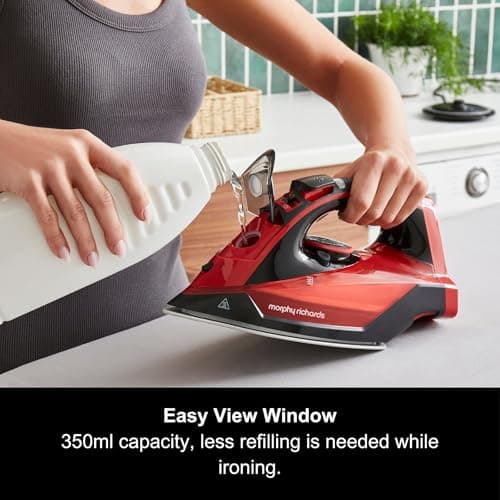 Morphy Richards EasyCHARGE Cordless Steam Iron, Non Stick Ceramic Soleplate, 130g Boost, 30g Output, 350ml Water Tank, Anti Drip and Scale, Auto Shut-off, 2.5m Cord, 2400W, Red, 303250 — view 2