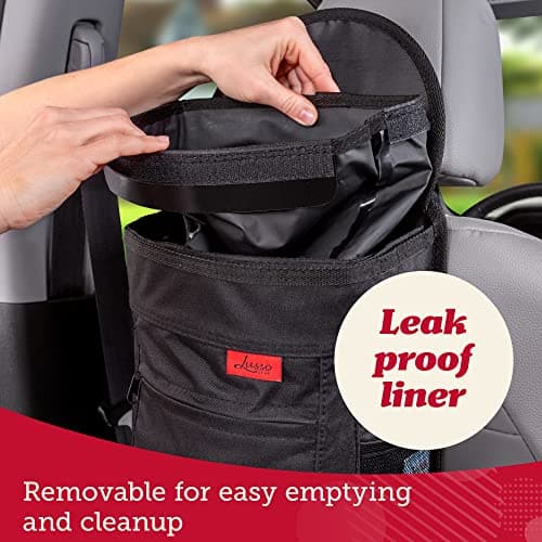 Lusso Gear Spill-Proof Car Bin, Car Trash Can for Rubbish - Removable Liner & Storage Pockets - Keep Car, Auto, Motor Tidy, Organised & Odor Free - Large 9L Capacity Garbage Bin (Black) — view 6