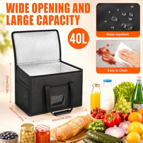 40L Large Cooler Bag, Foldable Soft Cool Bag, Leak-Resistant, Reusable Grocery Shopping Bags for Beach, Picnic, BBQ, Shopping, Camping, Family Outdoor Travel — view 2