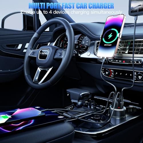 Car Charger Adapter with USB C Cable, 78W 4 Port Cigarette Lighter USB Charger Fast Charging Dual USB C Car USB Charger Adapter for iPhone 16 15 14 13 12, iPad, Samsung Glaxy, Android — view 6